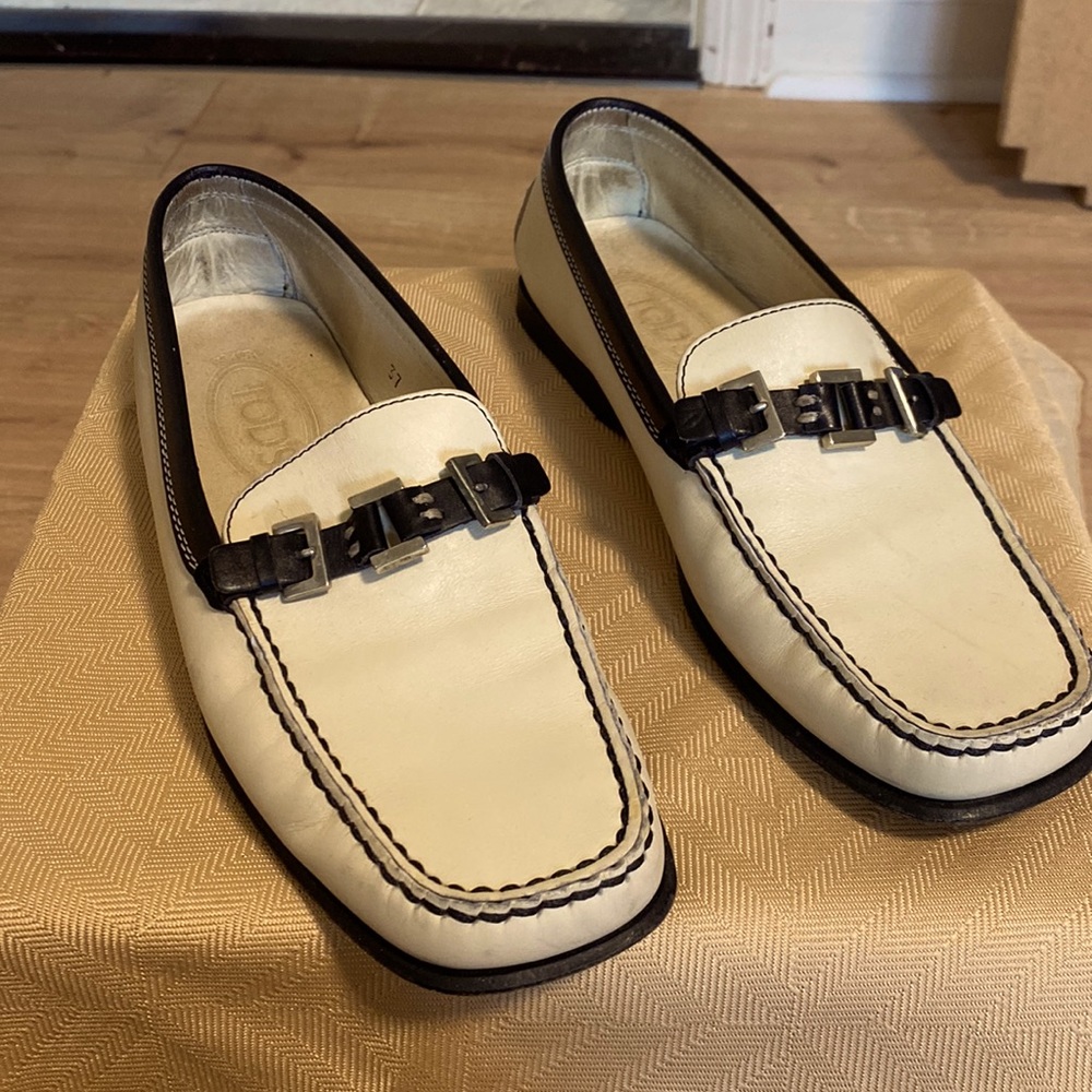 Tods Black and White Loafers